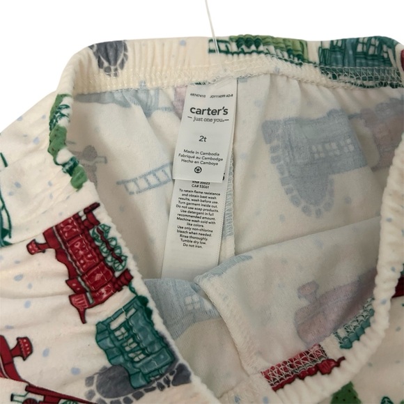 🆕 Carter’s Just One You Soft Fleece Pajama Set Christmas Trains Trees Cosy Sz 2T - Picture 6 of 6